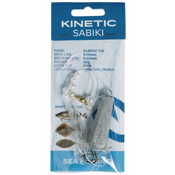 Kinetic, Sabiki Fladfiskeforfang, 40g, #1/0, 0,70 mm, Perlemorsfarvede perler