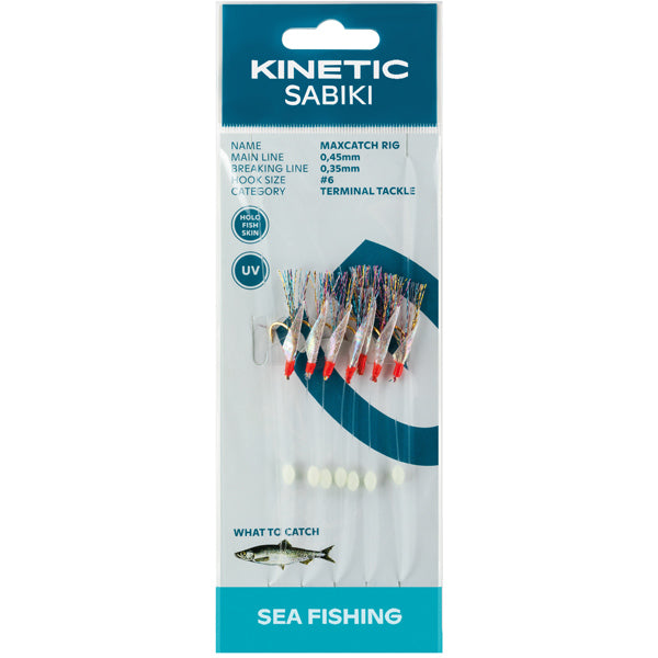 Kinetic, Sabiki maxcatch sildeforfang, 7 stk, Fishskin multi, #6 krog, 0,45 mm nylonline