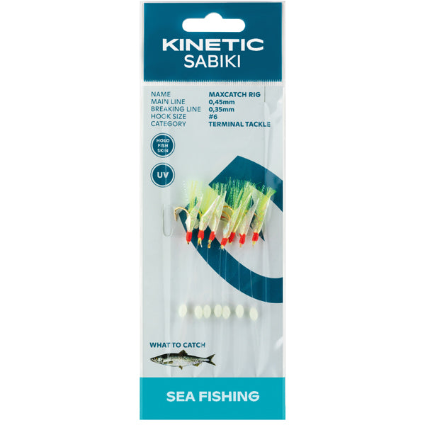 Kinetic, Sabiki maxcatch sildeforfang, 7 stk Fishskin gul, #6 krog, 0,45 mm nylonline