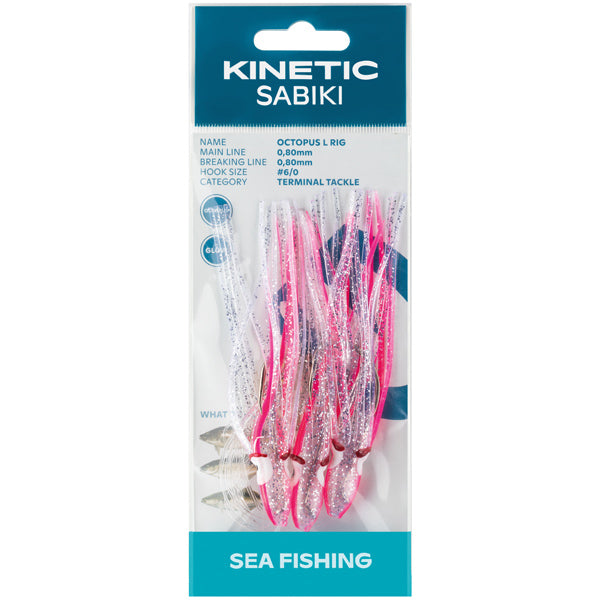 Kinetic, Sabiki Blæksprutte Torsk/Sej, 3 stk Pink/Glimmer, 6/0