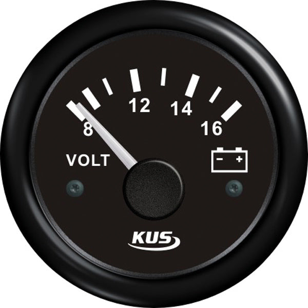 Kus, Analog voltmeter 12V, 8-16V, svart, Ø 52 mm, IP67