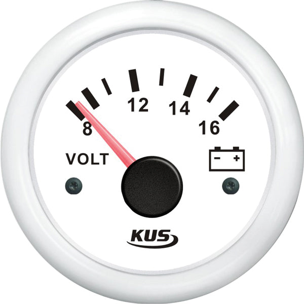 Kus, Analog Voltmeter 12V, 8-16V, Vit, Ø 52 mm, IP67