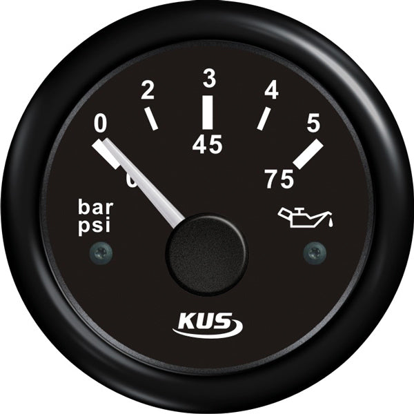 Kus, Oljetrycksmätare 0-5bar, svart, Ø 52mm, IP67, 12/24V