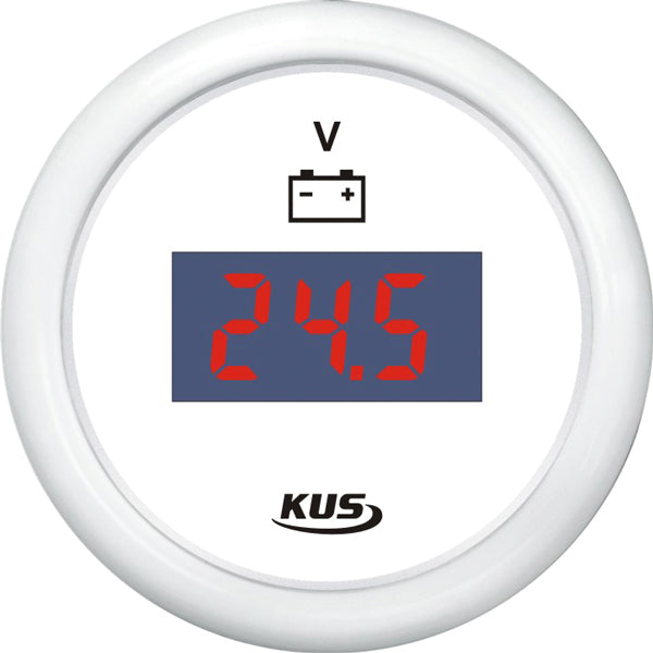 Kus, Digital Voltmeter 9-32V, Vit, IP67, Ø52 mm