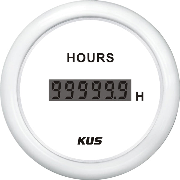 Kus, Digital timräknare 0-99999,9 timmar, Vit, Ø 52 mm, 12/24 V, IP67