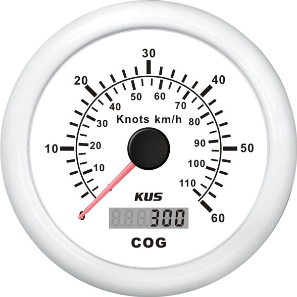 Kus, GPS Speed ​​​​0-60 ratt, vit, 12/24V, Ø 85 mm, IP67