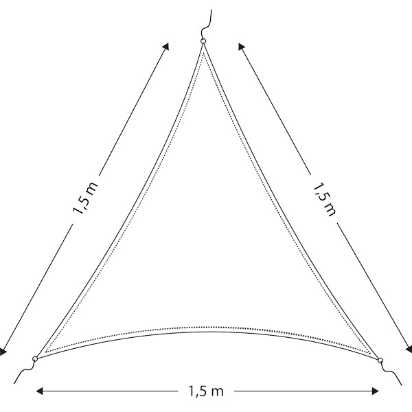 Solsejl/presenning trekantet 1,5m, 600D Polyester, Hvid