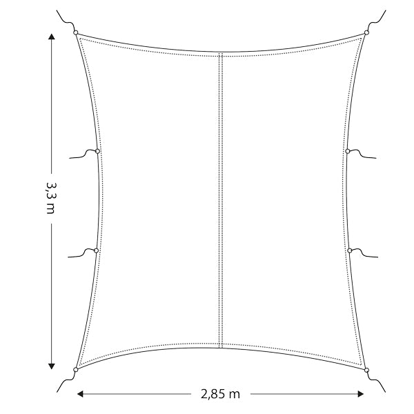 Solsejl/presenning rektangulær 2,85 x 3,3m, 600D Polyester, Hvid, 100% vandtæt