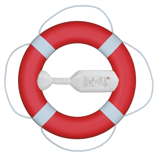 Redningskrans FP380 Rød m/hvide manschetter, 20m kasteline, 2,1 kg, Ø 610 mm