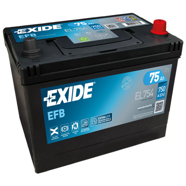 Exide, Dual EFB Batteri, 75 Amp, Modsat Polstilling, EL754