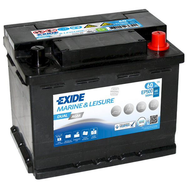 Exide, Dual AGM Batteri, 60 Amp, CCA 680A, EP500