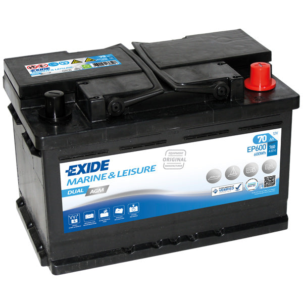 Exide, Dual AGM batteri, 70 Amp, 760A CCA, EP600