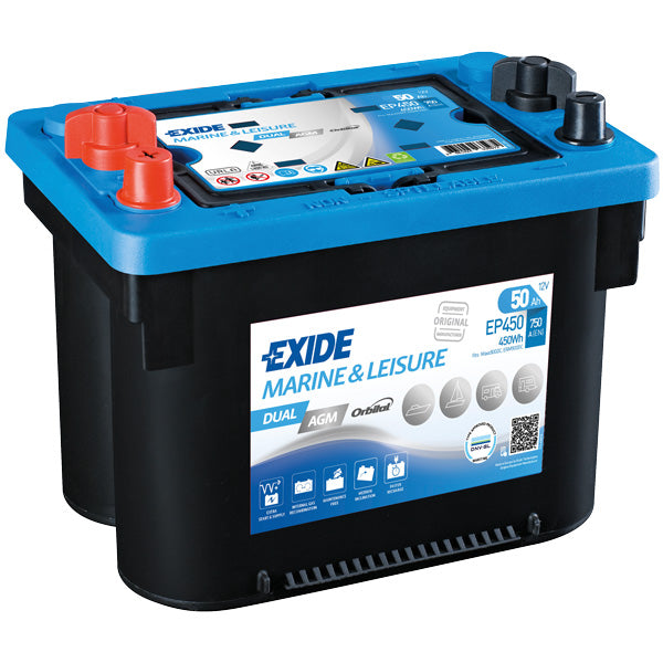 Exide, Batteri Dual AGM Spiral, 750CCA, 50Amp, EP450