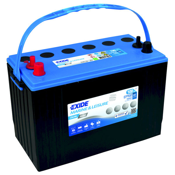 Exide, Dual AGM Batteri 100 Amp m/std. pol og skrue terminal, EP900