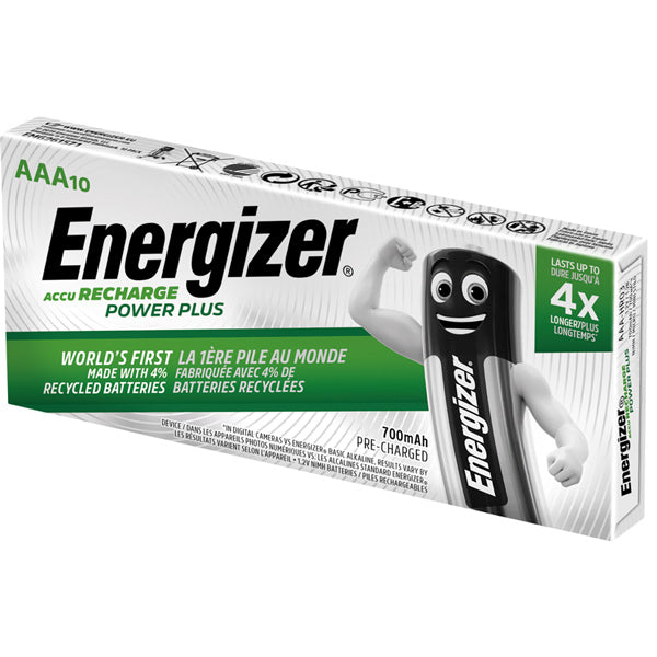 Energizer, Rechargeable Power Plus AAA batteri 700mAh, 10 st