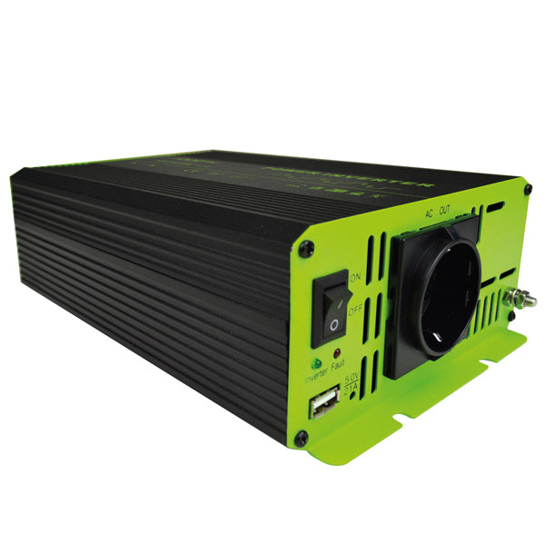 1852, Inverter modificeret sinuskurve, 12V / 1000W, 2000W spidsbelastning, USB udtag, 210 x 150 x 70 mm, 1,9 kg