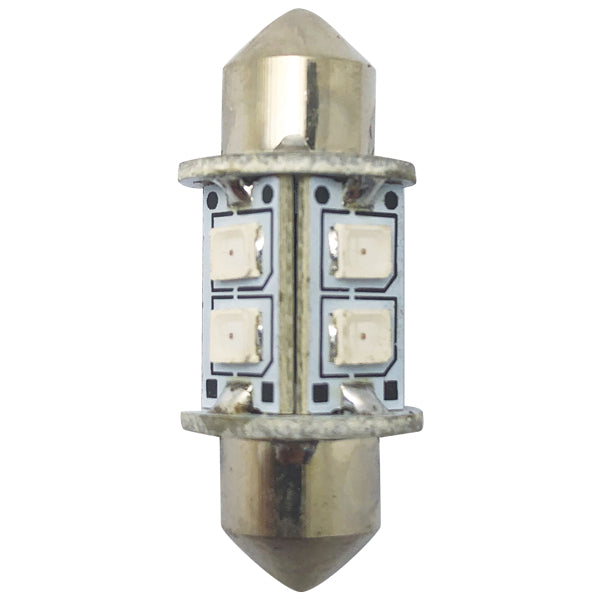 1852, LED Pinolpære 31mm 10-36Vdc rød, 2 stk, 0,8 W, 60 lumen