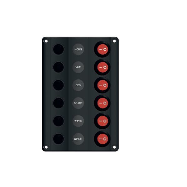 Wave elpanel 6 kontakter m/LED og automatsikring, 12V