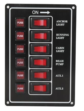 El-panel 6 kontakter 12V lodret, 10 A, 115 mm x 165 mm