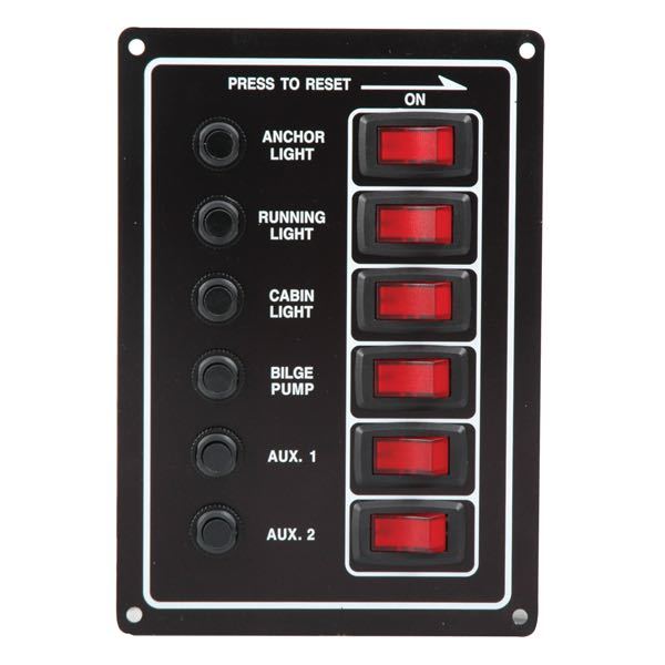 El-panel 6 kontakter med termosikringer 12V, 115 mm x 165 mm