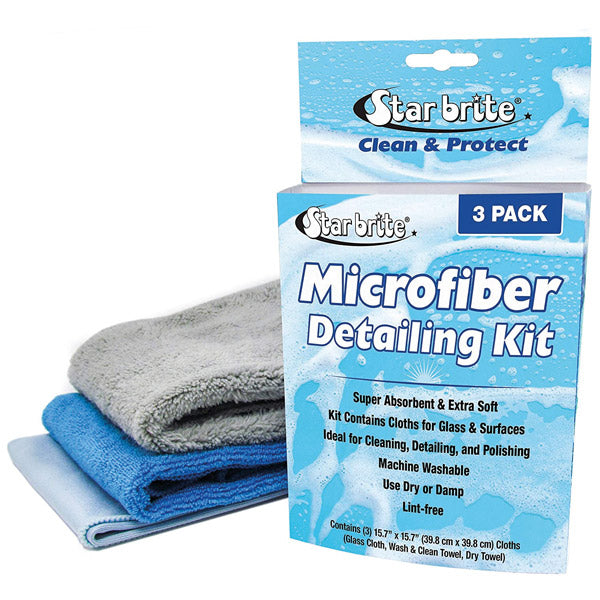 Star Brite, Mikrofiber kludesæt, 3 stk - Stribefri glasklud, Vask og rengøringsklud, Superabsorberende tørreklud