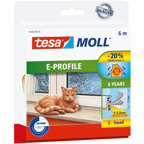 Tesa, Tätningslist E-profil vit, 4x9mm, 6,0 m